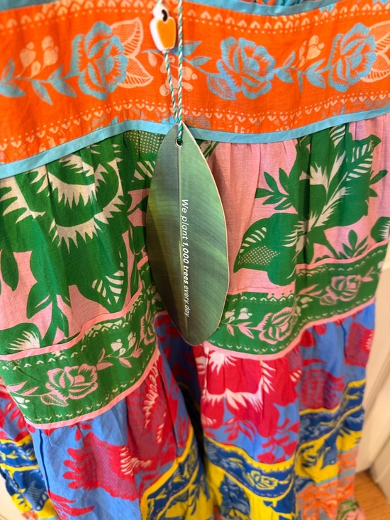 Farm Rio Colorful Tiered Maxi Dress with Deep V Sz Small.  NWT. Box38 - Picture 2 of 6